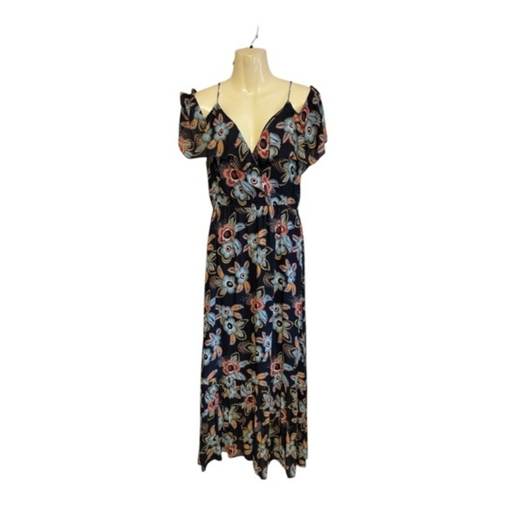 Loft Womens Floral Dress Maxi Multi Color Floral Cut out Shoulders Size Small